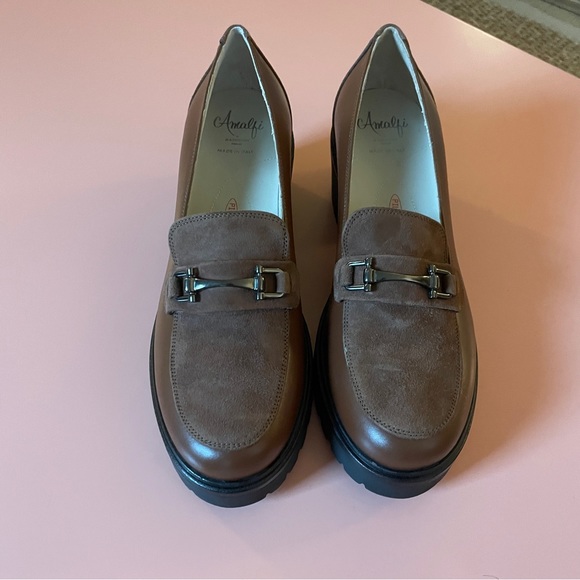 Amalfi by Rangoni Tamara brown leather lug platform loafers 38 - Picture 3 of 10
